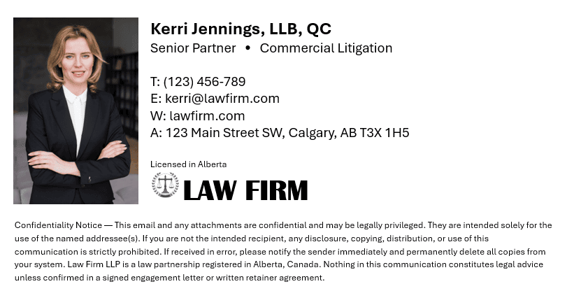Professional Law Email Signature Example by Bauer Automate
